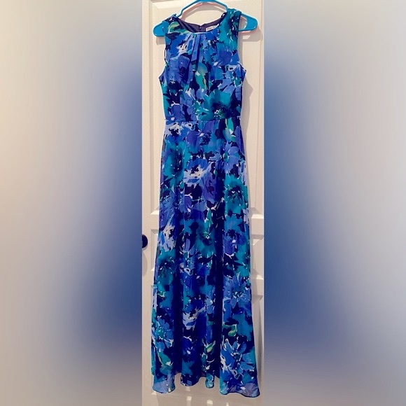 Eliza J Sleeveless Maxi Dress Blue Floral Chiffon - Picture 2 of 7